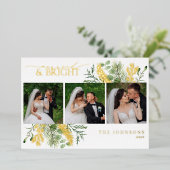 エレガント金ゴールド結婚したとBright Botanical Photo 箔シーズンカード (立ち正面)