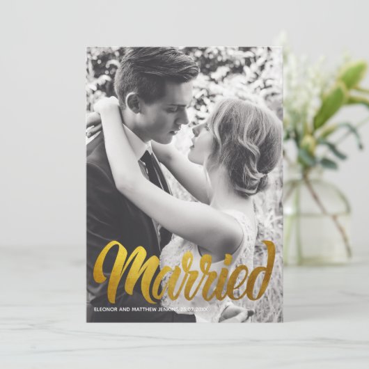 エレガント金ゴールド結婚した結婚タイポグラフィ 招待状 (スタンド正面)