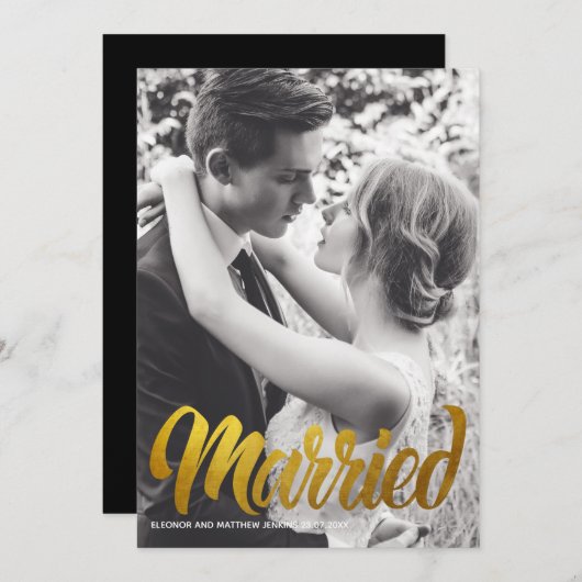 エレガント金ゴールド結婚した結婚タイポグラフィ 招待状 (正面/裏面)