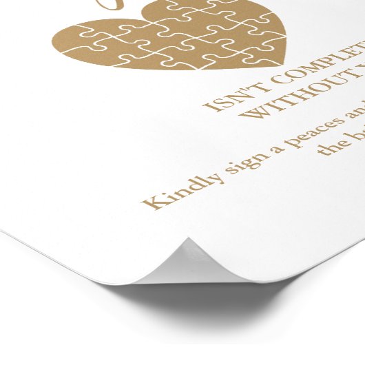 エレガント金ゴールド結婚のパズルゲストブックサイン ポスター (角)