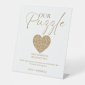 エレガント金ゴールド結婚のパズルゲストブックサイン 台座サイン (正面)