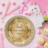 エレガント金ゴールド結婚のパーソナライズされた紙プレート ペーパープレート (パーティー)