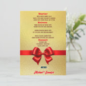 エレガント金ゴールド結婚のメニュー（赤いリボンと写真） メニュー (スタンド正面)