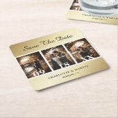エレガント金ゴールド結婚の写真Save The Date Coasters スクエアペーパーコースター (アングル)