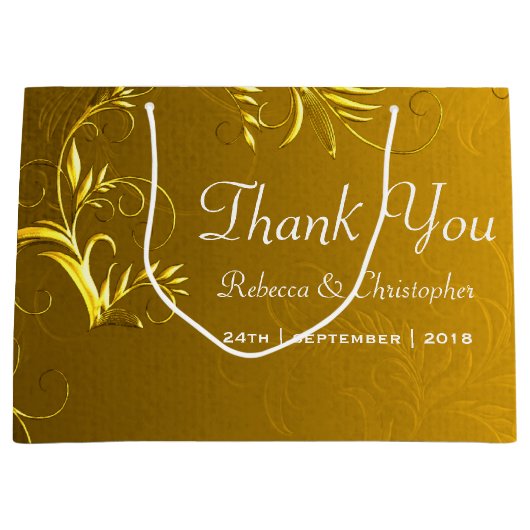 エレガント金ゴールド結婚の感謝 ラージペーパーバッグ (正面)