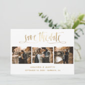 エレガント金ゴールド結婚の3枚の写真 セーブザデート (スタンド正面)