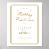 エレガント金ゴールド結婚アールデコの歓迎サイン ポスター (正面)