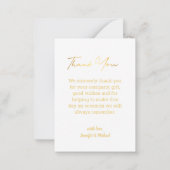 エレガント金ゴールド結婚スクリプ感謝していト ノートカード (裏面)