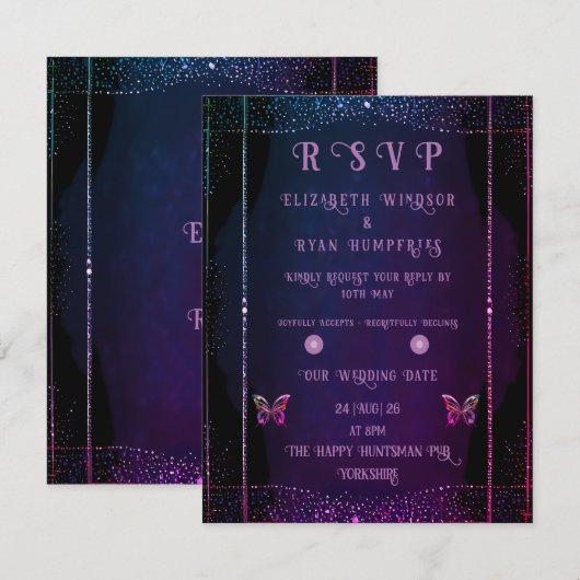 エレガント金ゴールド結婚ズ 出欠カード (正面/裏面)