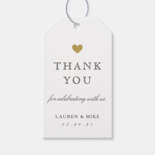 エレガント金ゴールド結婚ハートブライダルシャワー ギフトタグ (正面)