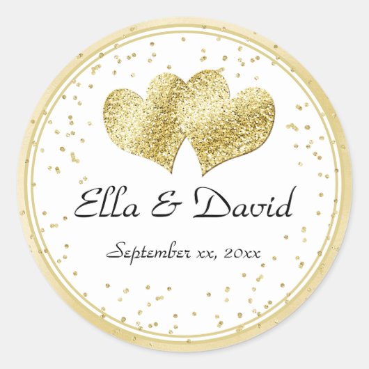 エレガント金ゴールド結婚ハート ラウンドシール (正面)