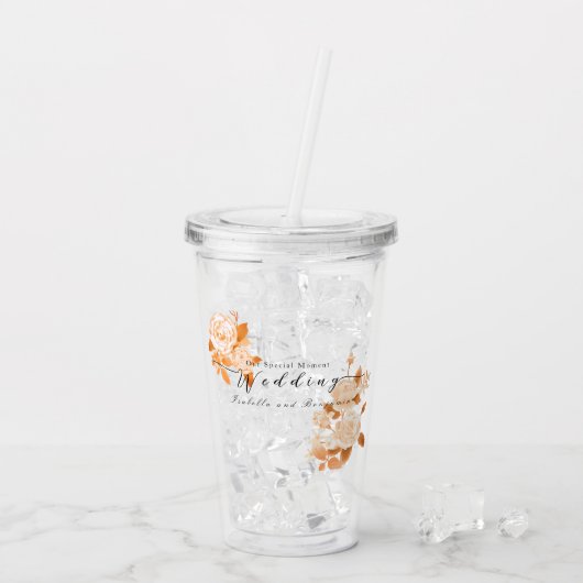 エレガント金ゴールド結婚バラ アクリルタンブラー (アイス裏面)