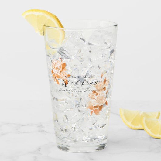 エレガント金ゴールド結婚バラ タンブラーグラス (アイス正面)