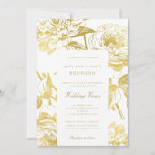 エレガント金ゴールド結婚フローラの発願 招待状 (正面)