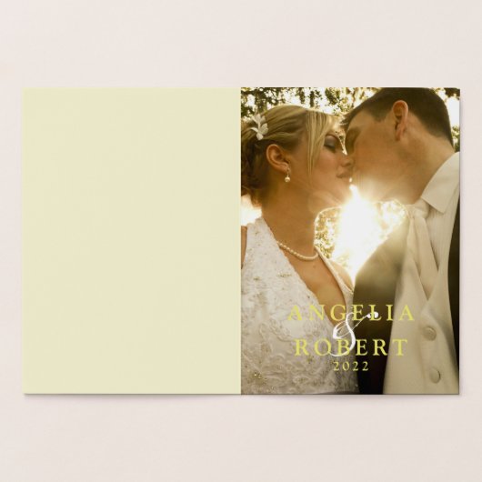 エレガント金ゴールド結婚フローラ写真ありがとうご実在ざう 箔カード (内部)