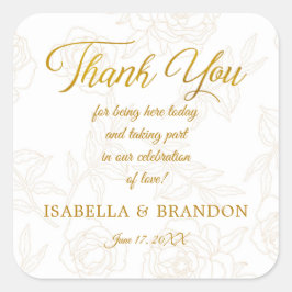 エレガント金ゴールド結婚フローラ スクエアシール