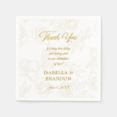 エレガント金ゴールド結婚フローラ スタンダードカクテルナプキン (正面)