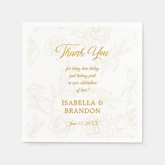 エレガント金ゴールド結婚フローラ スタンダードカクテルナプキン (正面)