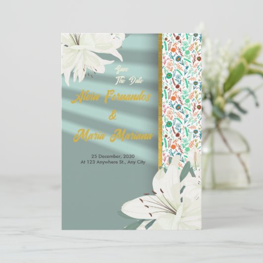 エレガント金ゴールド結婚フローラ 招待状 (スタンド正面)