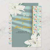 エレガント金ゴールド結婚フローラ 招待状 (正面/裏面)