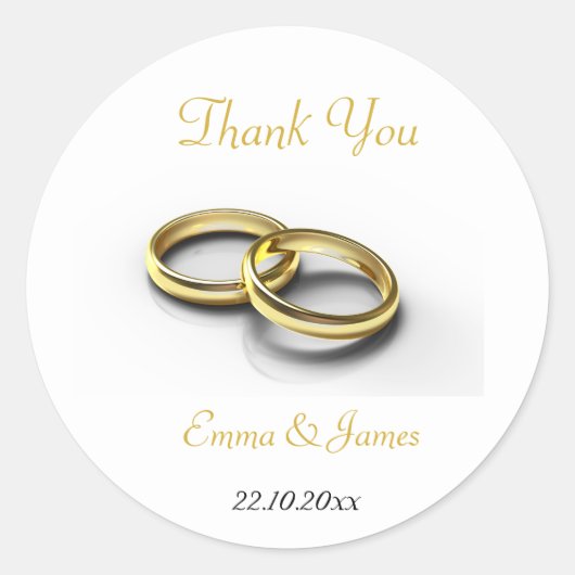 エレガント金ゴールド結婚リングや輪のステッカー ラウンドシール (正面)