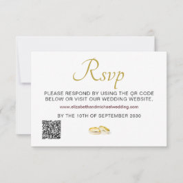 エレガント金ゴールド結婚リングや輪のQRコードRSVP 出欠カード