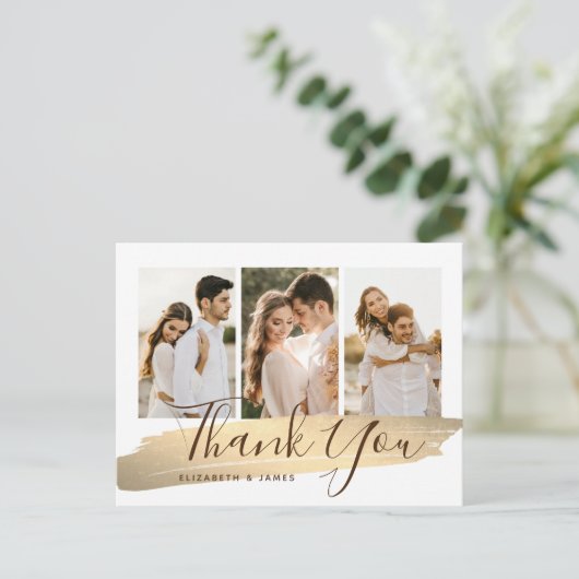 エレガント金ゴールド結婚写真あり ポストカード (スタンド正面)