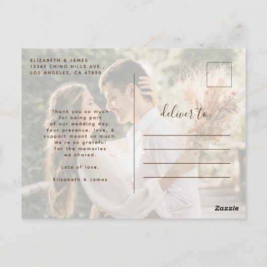 エレガント金ゴールド結婚写真あり ポストカード (裏面)