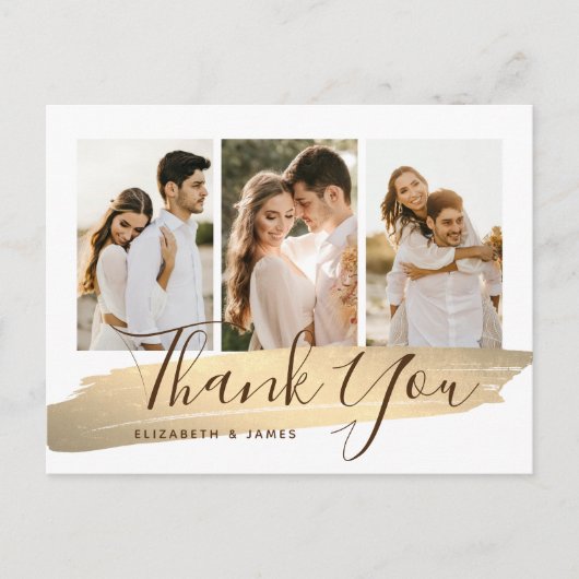 エレガント金ゴールド結婚写真あり ポストカード (正面)