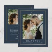 エレガント金ゴールド結婚写真 サンキューカード (正面/裏面)