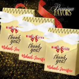 エレガント金ゴールド結婚式の引き出物ボックスと名前をカスタムする フェイバーボックス