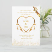 エレガント金ゴールド結婚式招待状とハート 招待状 (スタンド正面)