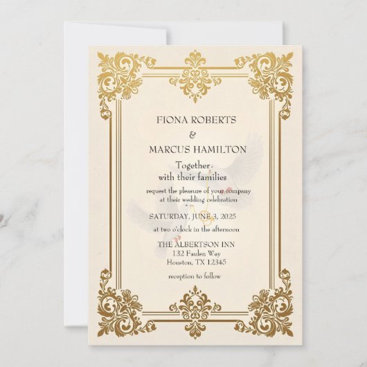 エレガント金ゴールド結婚式招待状ラグジュアフォーマルリー 招待状 (正面)