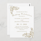 エレガント金ゴールド結婚式招待状 ポストカード (正面/裏面)