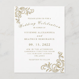 エレガント金ゴールド結婚式招待状 ポストカード