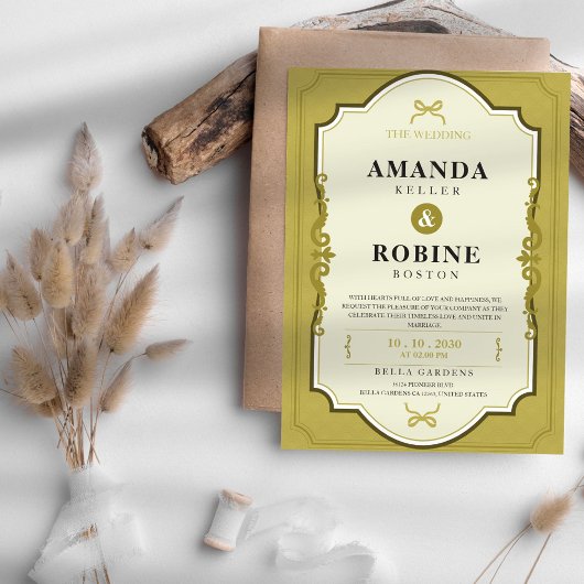 エレガント金ゴールド結婚式招待状 招待状
