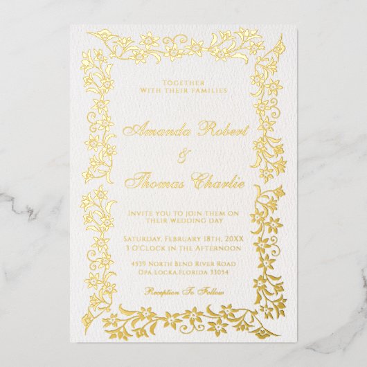 エレガント金ゴールド結婚式招待状 箔招待状 (正面)