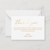 エレガント金ゴールド結婚手書き写真感謝していよ ノートカード (裏面)
