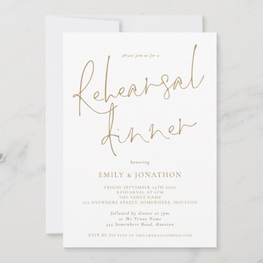 エレガント金ゴールド結婚文字のリハーサル 招待状 (正面)