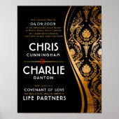 エレガント金ゴールド結婚白黒証明書 ポスター (正面)