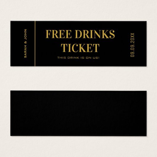 エレガント金ゴールド結婚飲料チケット伝票 (正面&裏面)