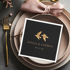 エレガント金ゴールド結婚鳥 スタンダードカクテルナプキン