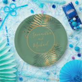 エレガント金ゴールド緑の熱帯葉植物結婚の ペーパープレート (パーティー)