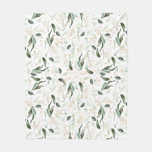 エレガント金ゴールド緑の離れ フリースブランケット (正面)