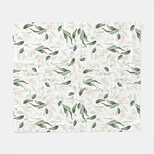 エレガント金ゴールド緑の離れ フリースブランケット (正面(横))