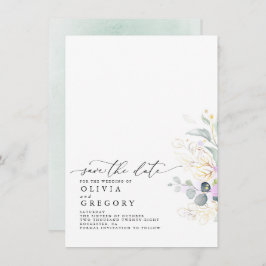 エレガント金ゴールド緑セーブ・ザ・デート案内 案内状