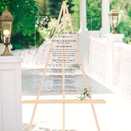 エレガント金ゴールド緑結婚式 プログラム アクリルサイン