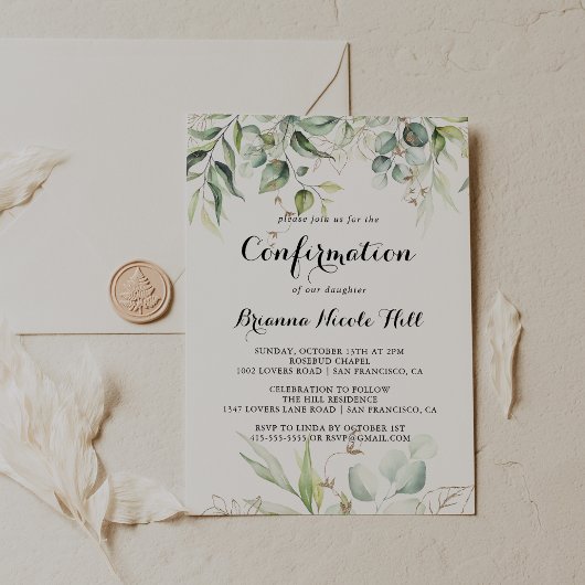 エレガント金ゴールド緑色書跡の確認 招待状