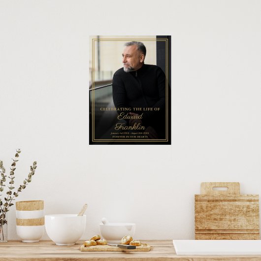 エレガント金ゴールド縁どお祝いの写真のサイン ポスター (キッチン)