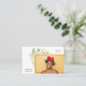 エレガント金ゴールド縁どワイルドフラワー写真イベントスタイリスト 名刺 (スタンド正面)